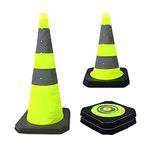 [2PCS]28 Inch Collapsible Traffic Safety Cones, Multi Purpose Pop-up Waterproof Traffic Cones with Reflective Collar for Parking lot，Driveway, Driving Training etc.[Yellow]