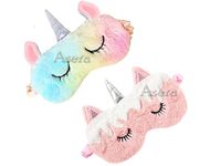 Asera Set of 2 Multicolor Soft Plush Unicorn Sleeping Mask Cute Animal Eye Mask Unicorn Horn Plush Blindfold Eye Cover Travel Sleeping Mask Best for Women Girl Kids