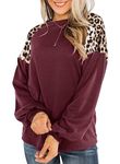 LEIYEE Womens Burgundy Red Leopard Print Long Sleeve Tunic Tops Fall Trendy 2024 Dressy Casual Animal Shirts Crew Neck Sweatshirts L