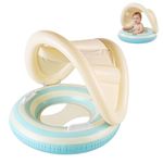Proberos® Inflatable Baby Pool Float with Sun Canopy for Age 1-3, UPF 50+ Sun Protection Safe Toddler Swim Ring with Handles, Soft PVC Swim Tube, Infant Swimming Float Seat, 24-54cm