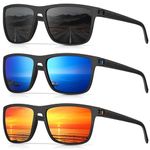 CIFOYA Polarized Sunglasses for Men Women, Square Sun Glasses for Driving Fishing Golf Lightweight Fashion Square Sun Glasses 100% UV400 Protection 3 Packs (Black/Dark Blue/Orange)