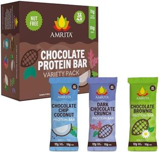 Amrita Nut Free Vegan Protein Bars (12 CT) | Chocolate Variety Pack 15g Plant-Based Protein Bar | Peanut-Free, Gluten Free, and Dairy-Free | No Added Sugar, High Fiber, Healthy Snacks for Kids/Adults