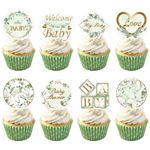 Weecent 48 Pcs Greenery Baby Shower Cupcake toppers Oh Baby Party Decorations Sage Green Party cake toppers Baby Boy Girl Birthday Party Green Leaf Cake Decorations