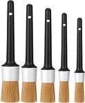 Car Detail Brush, Boars Hair Multi-Purpose Car Detailing Brushes - Set of 5, 5 Head Sizes with Natural Ultra Soft Boars Hair Detailing Brush for Washing Emblems Wheels Interior Upholstery Air Vents