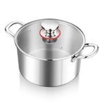 HaWare 7.7L Stock Cooking Pot, 26cm Tri-Ply Stainless Steel Soup Pot with Visible Lid, Large Induction Cooking Pot Suit for All Kitchen Stove Top, Healthy & Non Toxic, Easy Clean