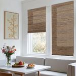 BERISSA Roman Shades for Windows, Natural Woven Light Filtering Roman Blinds for Indoor Windows, Living Room,Home Office,70% Blackout Woodgrain Walnut,Custom Size