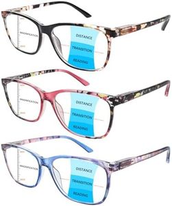 3 Packs Progressive Multifocus Reading Glasses Fashion Ladies Readers Blue Light Blocking Spring Hinge Pattern Eyeglasses (Mix, 1.50, x)