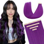 DOORES Hair Extensions Tape in Human Hair, Purple 18 Inch 25g 10pcs, Tape in Human Hair Extensions Skin Weft Real Straight Natural Remy Hair