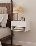 Aobafuir Floating Nightstand, Small Modern Floating Nightstand with Drawer, Floating Shelves for Bedroom, Bathroom, White Stripe