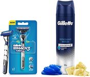 Gillette Mach3 Turbo Men’s Razor with Flexball Technology & Gillette Shaving Gel Refreshing Breeze with Cocoa Butter 195 ml, White