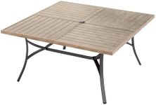 MFSTUDIO 60" Square Metal Outdoor Dining Table, Large Patio Furniture 8 Person Table with 1.57" Umbrella Hole for Deck,Backyard,Lawn,Garden(Brown)