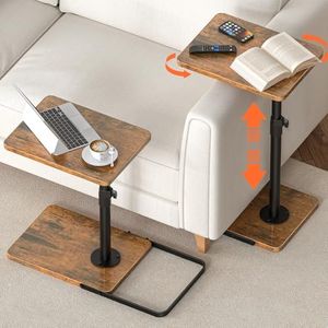 Dataroad Selead Tv Trays Set of 2 for Couch - 360°Swivel Height Adjustable, Larger Metal and Wooden Base to Prevent Slipping，TV Tray C Shaped End Table Food Snack Trays for Eating Sofa Bed Bathroom