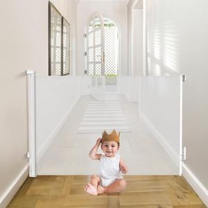 Omebel Retractable Baby Gates 90cm Tall, 180cm Wide Baby Gate Dog Gates for Stairs Indoor Outdoor, Child Gates for Doorways, Deck, Porch, Hallways, Patio, White