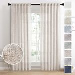 MEETBILY 90 Inches Long Back Tab Linen Curtains for Living Room 2 Panels Set Farmhouse Light Filtering Flax Linen Sheer Curtain Panels Boho Neutral Aesthetic Decor Drapes for Bedroom, 50x90 in Length