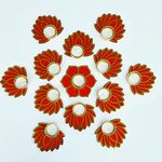 Gift Jaipur Handmade 13 Pc Red Lotus with Flower Diya Rangoli Candles with Wax (4 Inch) - Deepak Diyas Home Temple Decorations for Diwali, Dusshera Wedding Pooja Festival New Year Gift