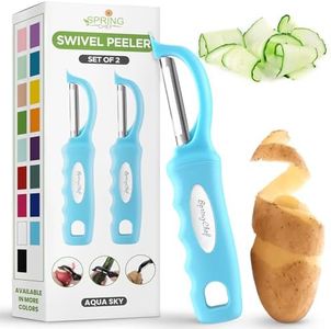 Spring Chef Premium Stainless Steel Vegetable Peeler for Kitchen, Potato Peeler with Non-Slip Handle, Dishwasher Safe Apple Peeler, Peel Fruit, Veggie, Carrot, Mango - Set of 2 - Aqua Sky