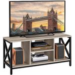 Yaheetech TV Stand for 50 Inch TV, Industrial TV Cabinet with X-Shape Structures & Open Storage Shelves, Media Entertainment Centre for Living Room, Grey