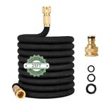 25FT Expandable Garden Hose, Never Kink Flexible Retractable Garden Hose Pipe for Garden Watering Lawn Pet Bathing Car Washing (Black Reaching 25FT After Expansion)