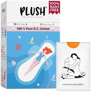 Plush Ultra-Thin Sanitary Pads For Women, 10 XXL Natural Cotton Sanitary Napkins | Super Absorbent 10 Heavy Flow XXL + 2 Panty Liners For Rash Free Periods | Pure U.S. Cotton Pads With Disposable Pouch
