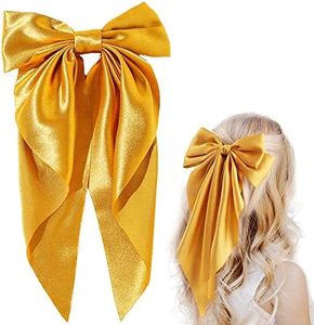 Paifeancodill Large Golden Hair Bow Barrettes for Women, Silk Satin Hair Bows for Women, Bowknot Hair Clip Barrettes, Satin Hair Bows Clips, Bowknot Hairpin Black Hair Clips French Style Hair Ribbon