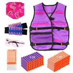 Locisne Tactical Vest for Girl,Tactical Vest Kit with 100 Refill Bullets,2 Wristband,1 Scarf Mask,1 Protective Goggle,1 Dart Reload Clip for N-strike Elite Series