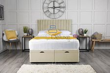 Comfy Deluxe LTD Plush Velvet Ottoman Gas Lift Bed with Vertical Panel Apollo Headboard (5.0FT King Size (152cm X 201cm), Cream)