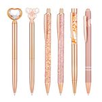 Xialvyu 6Pcs Ballpoint Pens Bling Metal Pens Elegant Crystal Diamond Personalized Pens Rose Gold Stationery Office Desk Accessories Work Leaving Birthday Gift for Teachers Girls Women Adults