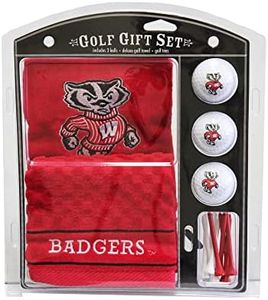 TEAM GOLF NCAA Wisconsin Badgers Gift Set Embroidered Golf Towel, 3 Golf Balls, and 14 Golf Tees 2-3/4" Regulation, Tri-Fold Towel 16" x 22" & 100% Cotton, Multi Team Color, one Size (23920)