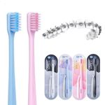 Y-Kelin Adult V-Shaped Orthodontic Manual Toothbrush Soft Bristle (4 Pcs) With One Inter-Dental Brush,Pink