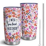 HOWSEESNOW Friendship Gifts for Women Friends,Best Friend-I Wish You Lived Next Door-20oz Vacuum Insulated Coffee Mug,Boho Stainless Steel Tumbler with Lid and Straw,Bestie Long Distant Gifts