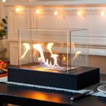 Rectangular Tabletop Fire Bowl Pot with Four-Sided Glass 13.5" L Portable Tabletop Fireplace Clean Burning Bio Ethanol Ventless Fireplace for Indoor Outdoor Patio Parties Events