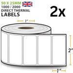 2X 1000 Labels | 2" X 1" | 50mm x 25mm Direct Thermal Self-Adhesive Labels – Perforated UPC Barcode FBA Labels | Compatible with Rollo & Zebra Desktop Printers | 2 Rolls, 2000 Labels in Total