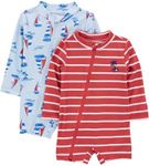 Simple Joys by Carter's Boys' 2-Pack 1-Piece Zip Rashguards, Blue/Red, 12 Months