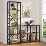 Tribesigns 9 Shelves Bookshelves, Industrial Ladder Corner Etagere Bookcase, Rustic 6-Tier Display Open Shelf Storage Organizer for Living Room