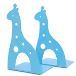 Cute Cartoon Giraffe Shape Nonskid Metal Bookends Book End Books Holder Desk Organizer for Kids Gift Home Office Decoration (Blue)