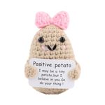 Emotional Support Potato, Cute Positive Crochet Potato Doll Creative Knitted Potato Toy Handwoven Ornaments for Festival Party Decoration Encouragement Gift (Bow Style)