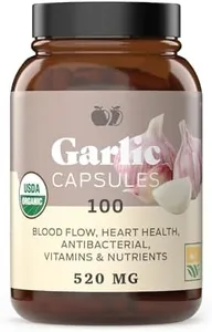 Complete Natural Products Organic Garlic Capsules - 520mg Capsules 100 Count Vegetarian Pills Supplement, Garlic Powder Capsules & Extract