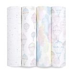 aden + anais above the clouds Swaddle Blanket - Pack of 4 | Large 100% Breathable Organic Muslin Cotton Swaddle Wrap Set for Baby Girls | Clouds, Air Balloon, Stars Print| Newborn & Infant Sleep