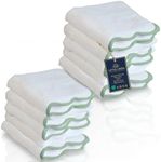 Lotus Linen Scallop Piping Washcloths Towel Set of 10 – 100% Zero Twist Cotton, Ultra Soft & Absorbent Face Cloths, Durable Small Towels for Bathroom (Sage Green Piping, Wash Cloth (Pack of 10))