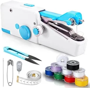 Nigrin Handheld Sewing Machine, Sewing Machine for Beginners, Battery and USB Operated Mini Sewing Machines, Easy to Operate Portable Sewing Machine for Beginners (Blue and White)