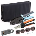 Gazoe Coax Ratchet Crimping Tool Kit for Coaxial RG Cable RF Connector with 5 Changeable Jaws, Rotary Coaxial Cable Stripper and Cable Cutter Piler