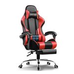 GTPLAYER Faux Leather #1Usa Gaming Chair With Massageable Cushion&Footrest,Office Chair For Study Table,Adjustable Swivel Chair With Lumbar Support,Headrest,Ergonomic Design For Office Or Gaming(Red)