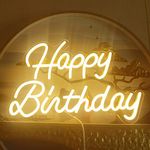 Happy Birthday Neon Sign for Bedroom Bar Cafe Christmas Celebration Anniversary Reusable Happy Birthday Lighted Signs Background,with Adjustable Switch LED Happy Birthday Lights (Warm White)