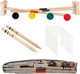 Crystals Traditional Garden Wooden Mallet Balls 4 Player Croquet Game Set for Great Outdoor Fun