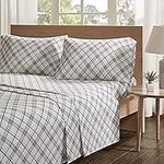 Comfort Spaces Cotton Flannel Breathable Warm Deep Pocket Sheets with Pillow Case Bedding, Full, Grey Plaid 4 Piece