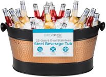 BIRDROCK HOME 25 Quart Oval Stainless Steel Beverage Tub with Removable Iron Liner - Black Finish with Copper Band, Large Capacity, Ideal for Home Entertaining, Events, and Parties