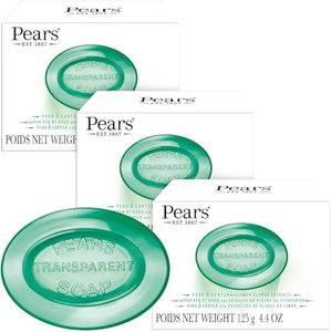 Pears Soap, Face & Body Soap, Lemon Flower Extract – Pure & Gentle Bar Soap, Transparent Moisturizing Glycerin Soap for Radiant, Glowing Skin, Oil Clearing Green Soap Bars, 4.4 Oz (Pack of 3)