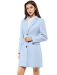 Allegra K Women's Notched Lapel Single Breasted Outwear Winter Coat L Blue