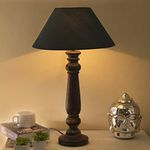 Homesake Table Lamp Mabel Antique Black Wood with Green Shade | Lamp for Living Room and Bedroom | Home Decor Items