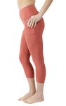 90 Degree By Reflex High Waist Squat Proof Tummy Control Power Flex Yoga Capris with Side Pockets, Terracotta Interlink W/Curved Yoke, Small